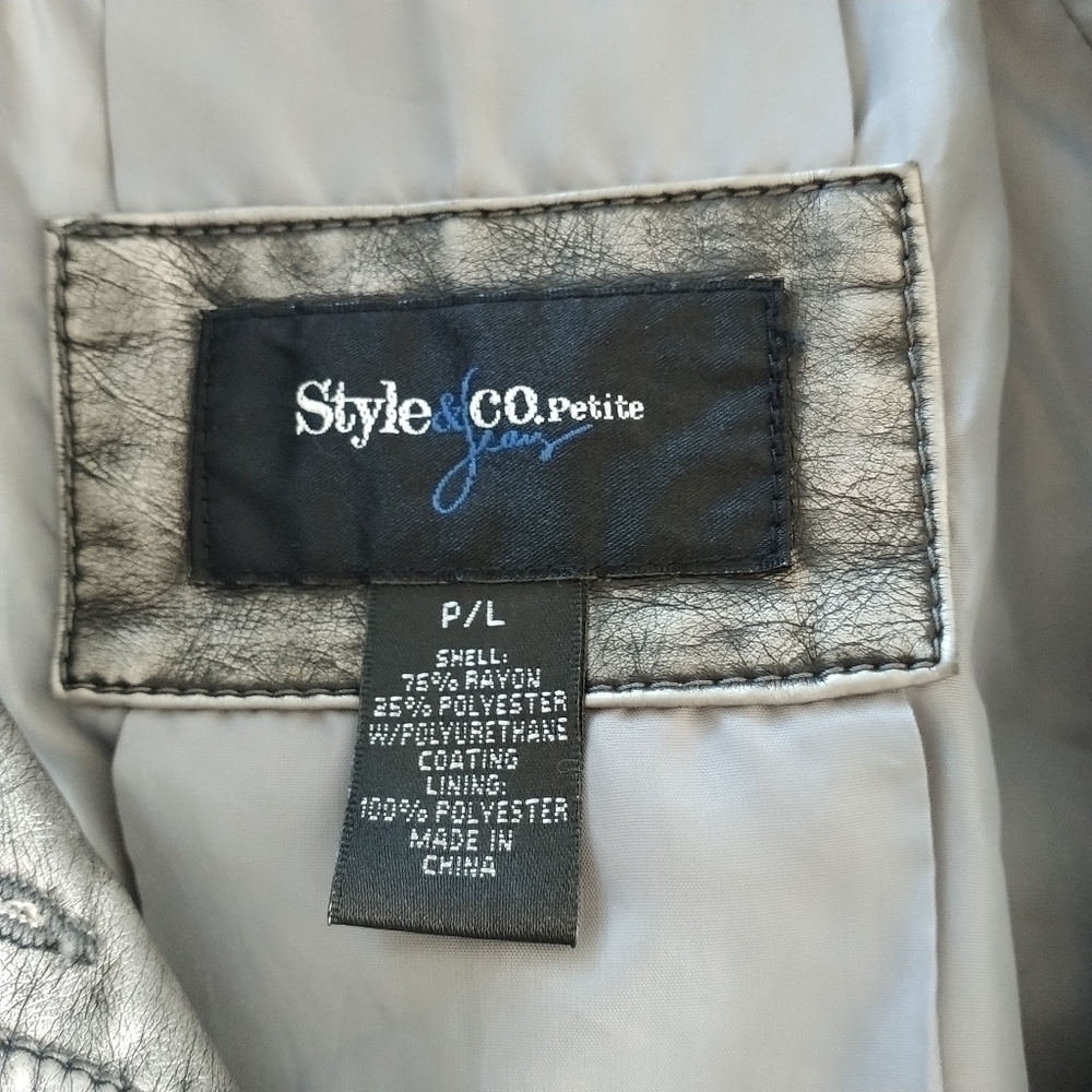 Style & Co Pewter Faux Leather Jacket, PL - Picture 7 of 11